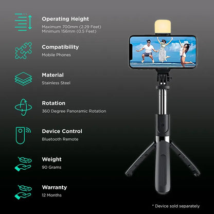 Adjustable Bluetooth Selfie Stick for Mobile with Remote